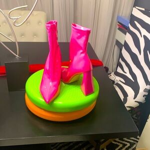 Pink pattern , leather ankle boots